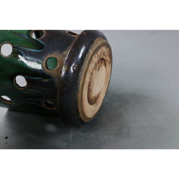 Vintage Handmade Ceramic Orchid Planter Pot w/ Drain Holes & Saucer Green Brown - Picture 6 of 8